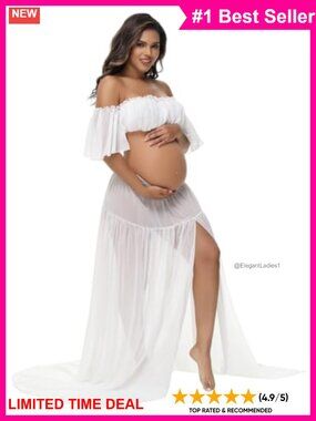 Maternity Boho 2 Piece Dress Set Chiffon Ruffle Baby Shower